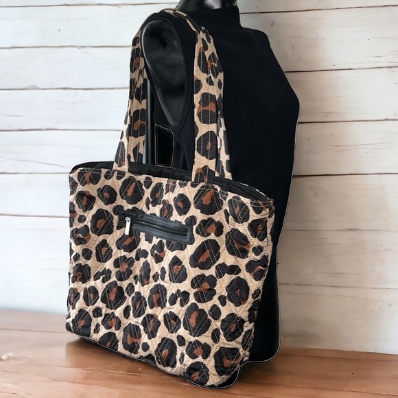 Fit & Fresh Handbags - Leopard Print Quilted Tote Bag - Brown/Black